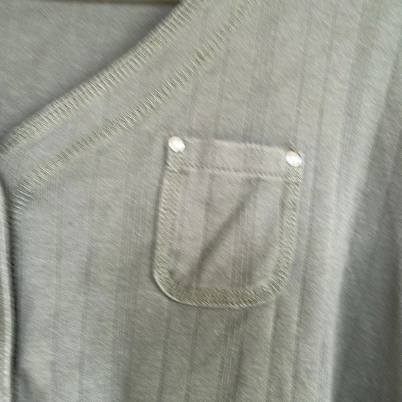 Essentials Olive Green Ribbed Knit Button Down V-neck Blouse - Picture 3 of 10